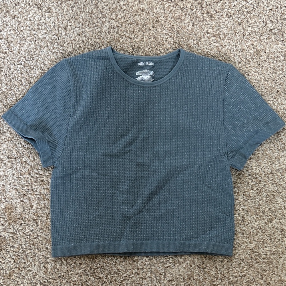 Waffle Knit shimmer Crop Tee - Slate Blue